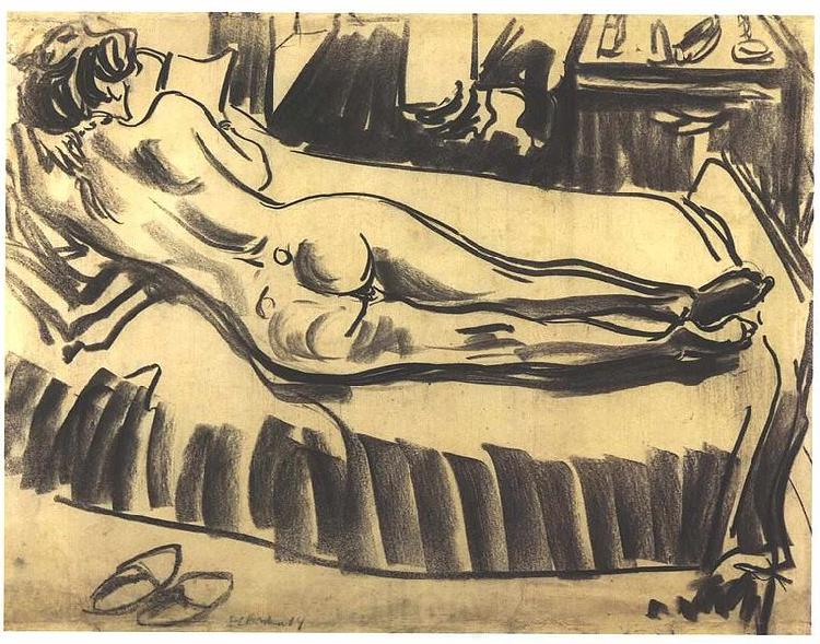 Ernst Ludwig Kirchner Reclining female nude on a couch